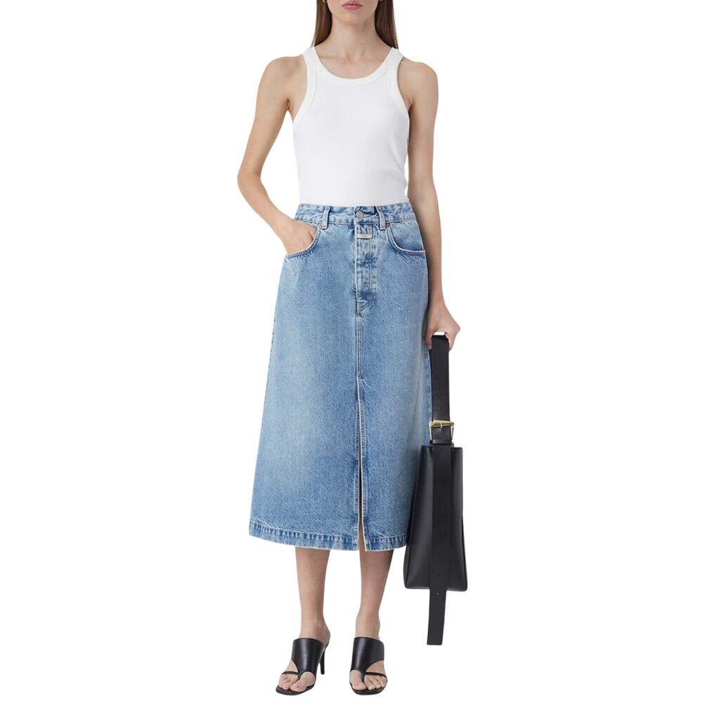 CLOSED Made in Italy Women’s Denim Front Slit Midi Skirt Light wash